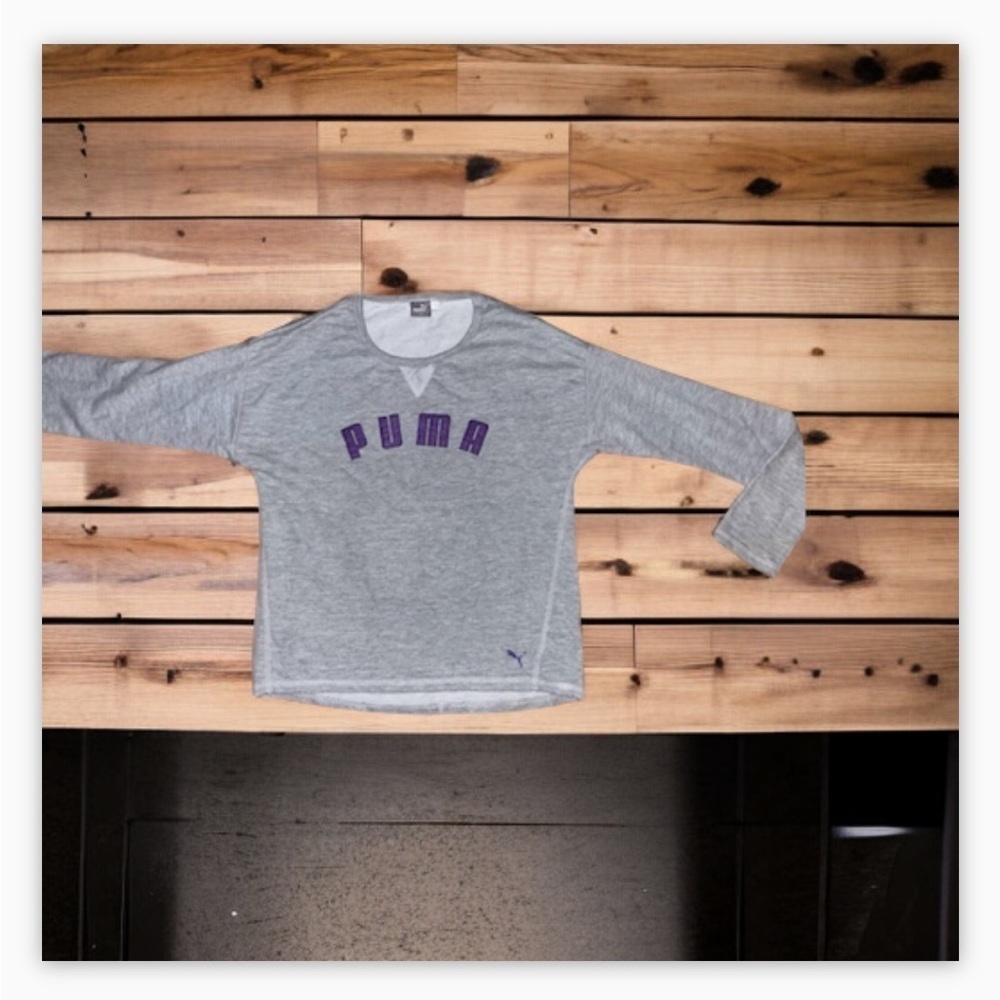 Women’s Sz S LOGO Puma Sweatshirt -Grey w/Purple -crew neck EUC-Sz S - Picture 7 of 12